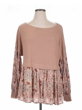 Gimmicks Relaxed Ribbed Knit Floral Peplum Top size Medium Oversized Cottagecore